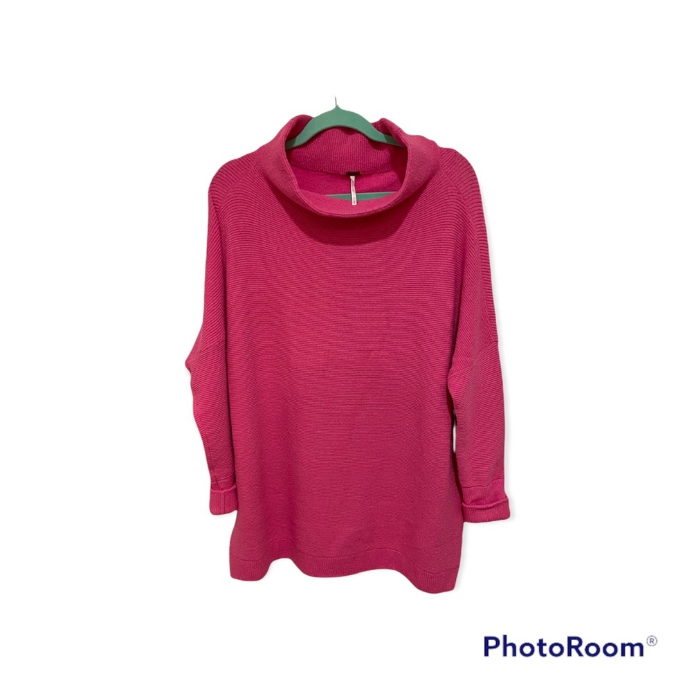 Free People Pink Ottoman Slouchy Tunic Oversized Mock Neck Sweater M